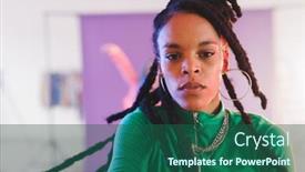  Presentation with hip hop - PPT layouts having image-of-afican-american-female background and a ocean colored foreground