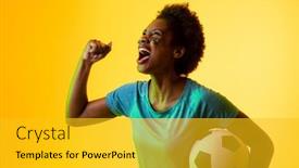  Presentation with female soccer - PPT layouts featuring image-of-african-american-female background and a gold colored foreground
