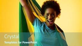  Presentation with female soccer - Presentation theme featuring image-of-african-american-female background and a ocean colored foreground