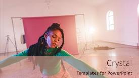  Presentation with movement - Slides featuring image-of-african-american-female background and a coral colored foreground