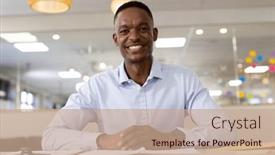  Presentation with business communication - Slide deck having image-of-african-american-man background and a coral colored foreground