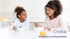  Presentation with corn flakes - Amazing presentation design having image-of-african-american-woman backdrop and a sky blue colored foreground