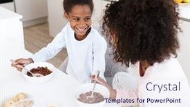  Presentation with corn flakes - Slide deck with image-of-african-american-woman background and a sky blue colored foreground