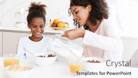  Presentation with corn flakes - Slide set featuring image-of-african-american-woman background and a sky blue colored foreground