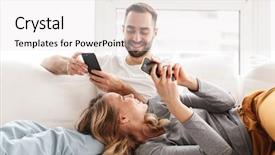  Presentation with mobile home - Cool new PPT layouts with image of amazing loving couple backdrop and a  colored foreground