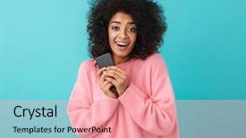  Presentation with pink-black - Amazing slide set having image of american curly woman backdrop and a  colored foreground