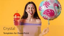  Presentation with balloon - PPT layouts enhanced with image-of-amusing-woman background and a yellow colored foreground