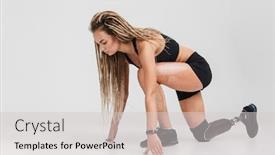  Presentation with runner - Colorful presentation enhanced with image of an amazing healthy young disabled sportswoman runner isolated over grey background ready to start backdrop and a light gray colored foreground