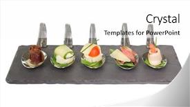 Presentation with appetizers - Slides enhanced with image of an appetizers on party spoons background and a white colored foreground