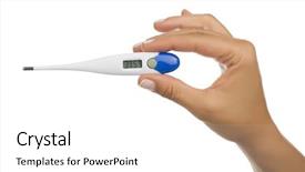  Presentation with body temperature - Presentation design featuring image of an electronic thermometer background and a white colored foreground