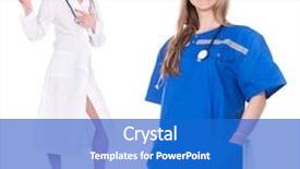  Presentation with emergency - PPT layouts featuring image of an emergency woman doctor in the blue suit background and a cobalt blue colored foreground