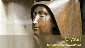  Presentation with church - Colorful presentation design enhanced with image of an old female face in the church of ulm germany backdrop and a tawny brown colored foreground