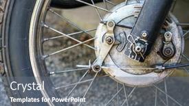  Presentation with wheel - Presentation design featuring image-of-an-old-motorcycle background and a gray colored foreground