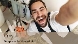  Presentation with happy image - PPT theme enhanced with image-of-an-optimistic-happy background and a coral colored foreground