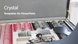  Presentation with optometry - Amazing PPT theme having image of an optometry set backdrop and a gray colored foreground