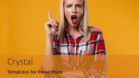  Presentation with finger - Presentation theme having image-of-annoyed-blonde-pinup background and a gold colored foreground