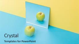  Presentation with blue yellow - Presentation theme featuring image of apple on blue background and a  colored foreground