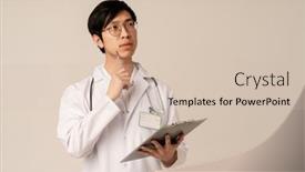  Presentation with medical clipboard - Colorful slide deck enhanced with image-of-asian-young-male backdrop and a soft green colored foreground