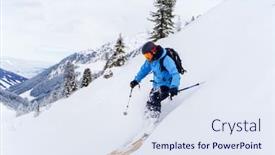  Presentation with skiing - Audience pleasing presentation design consisting of image-of-athlete-man backdrop and a sky blue colored foreground