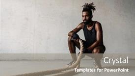  Presentation with battle - Presentation design enhanced with image-of-athletic-african-american background and a gray colored foreground