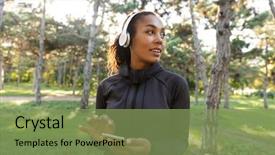  Presentation with technology green and black - Audience pleasing PPT layouts consisting of image of athletic woman 20s backdrop and a seafoam green colored foreground