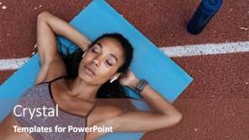  Presentation with sportswear - Audience pleasing PPT layouts consisting of image of attractive african american woman in sportswear with earpods lying on fitness mat outdoors backdrop and a tawny brown colored foreground