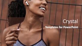  Presentation with american music - Slide deck having listening to music with earbuds background and a tawny brown colored foreground