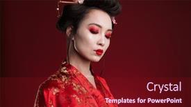  Presentation with kimono - Beautiful slide deck featuring image-of-attractive-asian-geisha backdrop and a tawny brown colored foreground