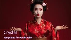  Presentation with asian - Cool new PPT theme with image-of-attractive-asian-geisha backdrop and a wine colored foreground