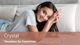  Presentation with diary - Cool new slides with image-of-attractive-brunette-young backdrop and a coral colored foreground