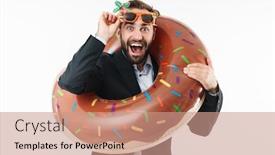  Presentation with swim suit - Cool new presentation theme with image-of-attractive-businessman backdrop and a coral colored foreground