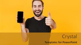  Presentation with basic - Presentation theme featuring image-of-attractive-man-wearing background and a gold colored foreground