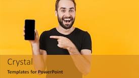  Presentation with basic - Amazing presentation theme having image-of-attractive-man-wearing backdrop and a gold colored foreground