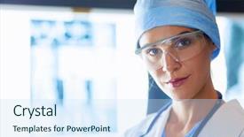  Presentation with image retrieval - Colorful presentation enhanced with image of attractive woman doctor backdrop and a  colored foreground