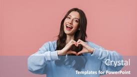  Presentation with shape heart - Cool new slide deck with image-of-attractive-young-woman backdrop and a teal colored foreground