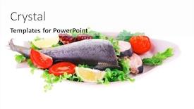  Presentation with pomegranate - Slides featuring image of baked salmon with salad and pomegranate background and a white colored foreground