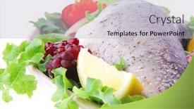  Presentation with pomegranate - Colorful PPT layouts enhanced with image of baked salmon with salad and pomegranate backdrop and a light gray colored foreground