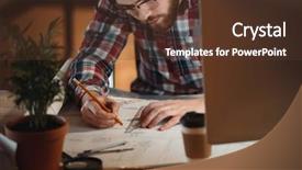  Presentation with cage - Audience pleasing slide deck consisting of image of bearded designer dressed in shirt in a cage and wearing glasses working with project late at night backdrop and a tawny brown colored foreground