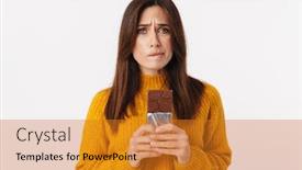  Presentation with white chocolate - Colorful PPT layouts enhanced with image-of-beautiful-brunette-adult backdrop and a gold colored foreground