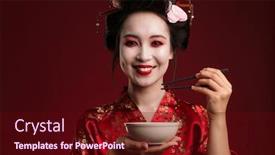  Presentation with traditional - PPT layouts consisting of image-of-beautiful-geisha-woman background and a wine colored foreground