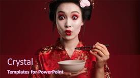  Presentation with kimono - Slides having image-of-beautiful-geisha-woman background and a wine colored foreground