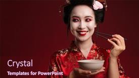  Presentation with kimono - Beautiful PPT layouts featuring image-of-beautiful-geisha-woman backdrop and a wine colored foreground