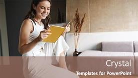  Presentation with diary - Slide deck having image-of-beautiful-joyful-woman background and a coral colored foreground