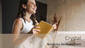  Presentation with diary - Presentation having image-of-beautiful-joyful-woman background and a coral colored foreground