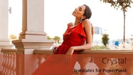  Presentation with railing - PPT layouts enhanced with image-of-beautiful-relaxed-woman background and a red colored foreground