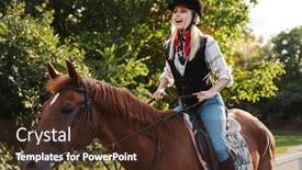  Presentation with horse riding - Cool new slide set with image of beautiful young blonde woman wearing hat riding horse at yard in countryside backdrop and a wine colored foreground