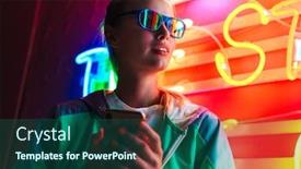  Presentation with neon - Beautiful slide deck featuring image-of-beautiful-young-caucasian backdrop and a ocean colored foreground