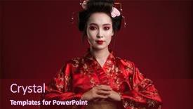  Presentation with beautiful young woman getting face - Slide deck consisting of image-of-beautiful-young-geisha background and a tawny brown colored foreground