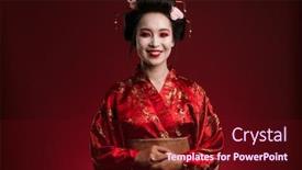  Presentation with beautiful young woman getting face - Presentation theme having image-of-beautiful-young-geisha background and a wine colored foreground