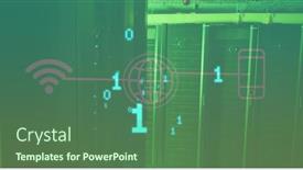  Presentation with servers - Slide deck featuring image-of-binary-code-tech background and a ocean colored foreground